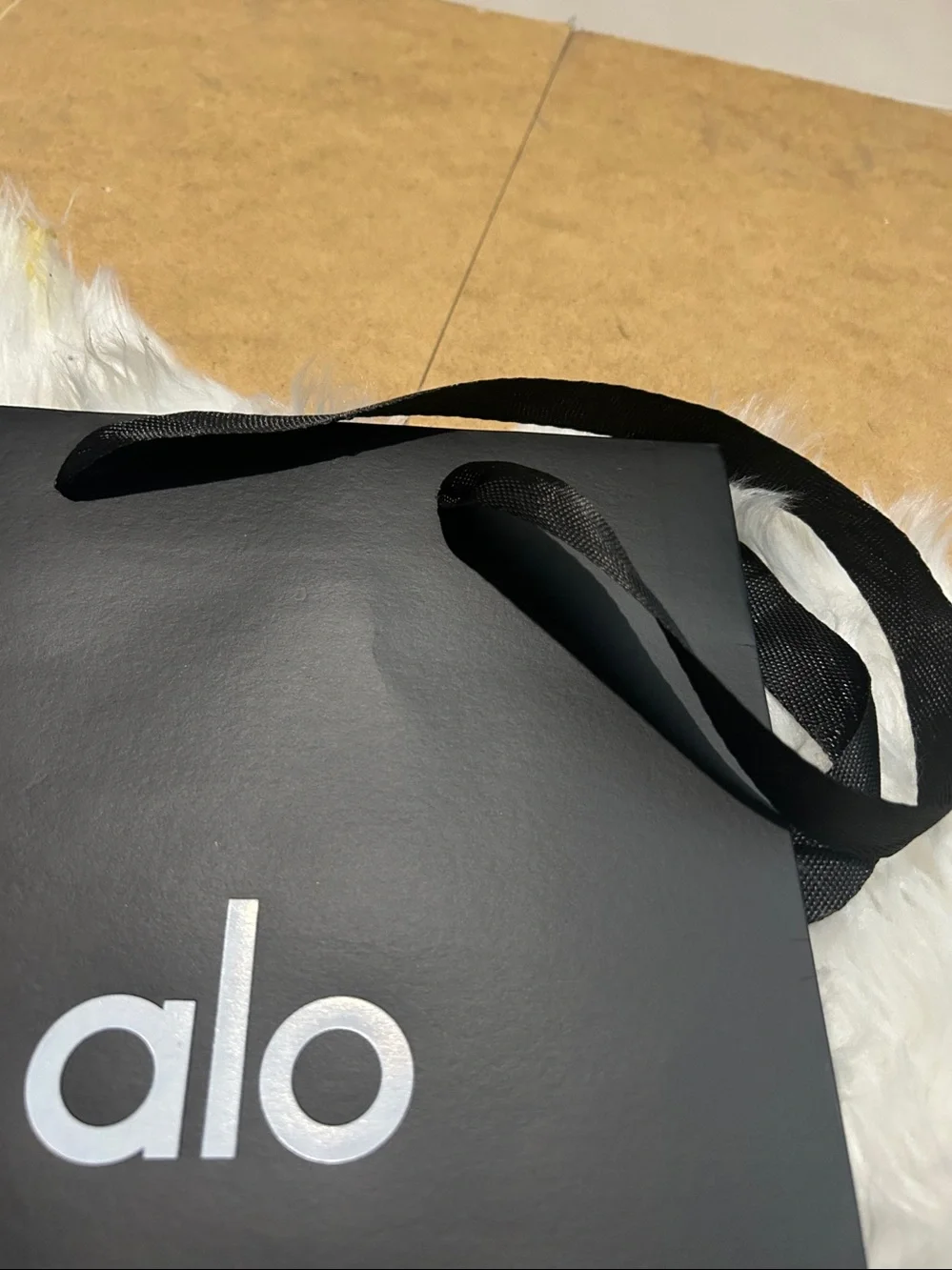 A/O shopping paper bag in black with ribbons handle lot of two 8”x10”